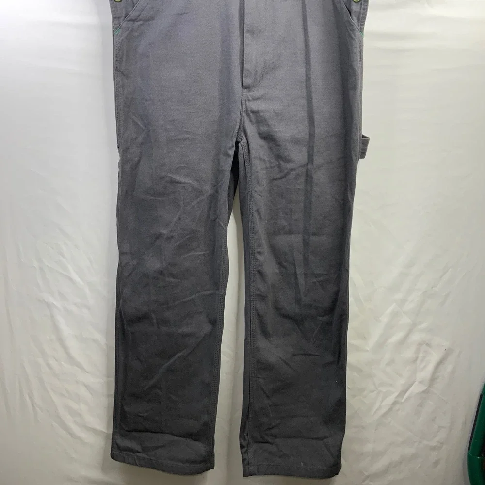 Liberty Overalls Men Charcoal Gray Canvas Bib Workwear Carpenter Pants Green Zip